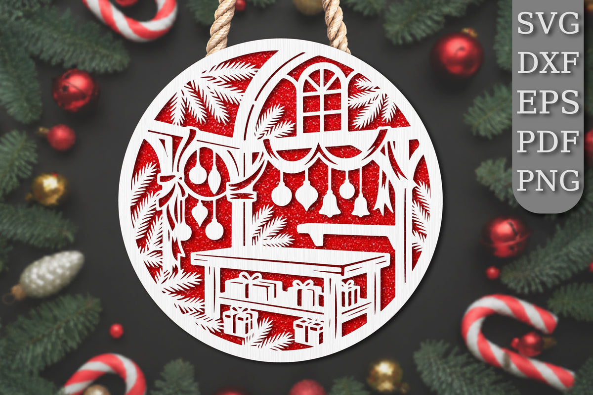 Christmas Kitchen Window Ornament SVG | Holiday Laser Cut Design