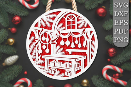 Christmas Kitchen Window Ornament SVG | Holiday Laser Cut Design