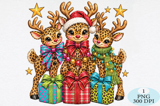 Christmas Leopard Reindeer Family PNG Sublimation