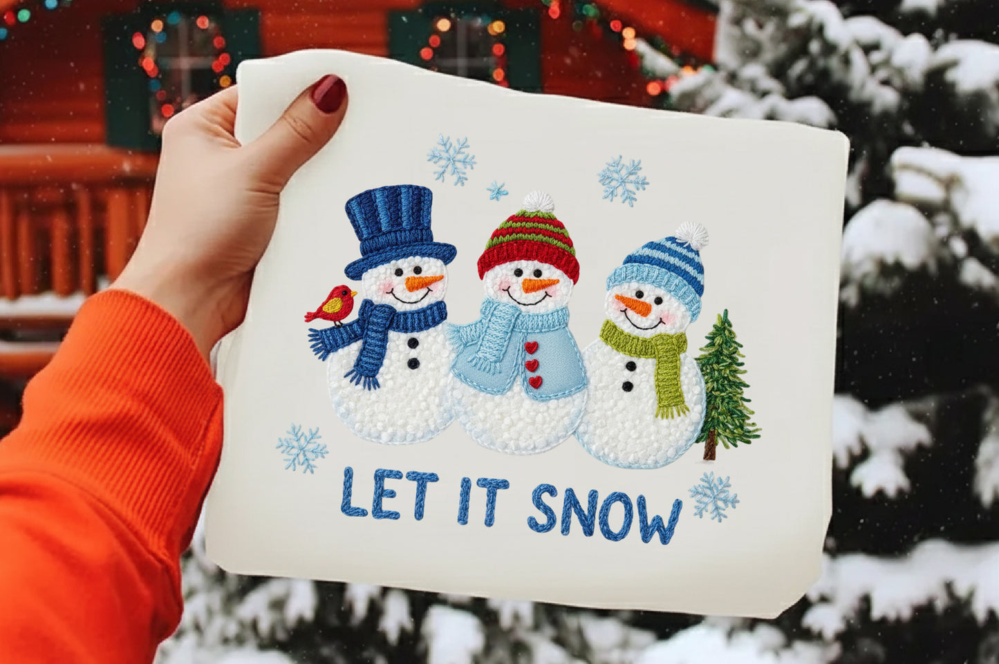Faux Yarn Let It Snow Christmas Snowman PNG