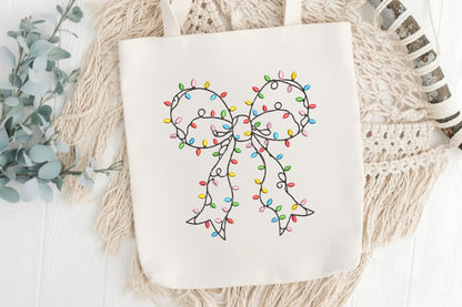 Christmas Light Bow Embroidery Design – Cute Holiday Lights & Bow Machine Embroidery Pattern, Festive Christmas Embroidery Design