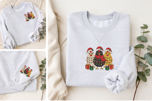 Christmas Light Chicken Embroidery Design – Cute Chicken with Christmas Lights Machine Embroidery Pattern, Festive Farmhouse Holiday Embroidery Design