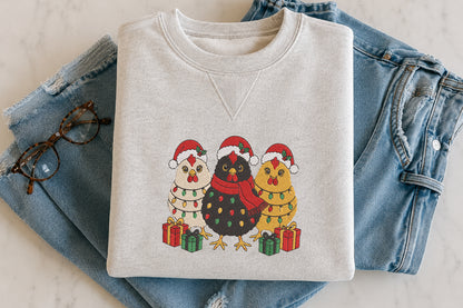 Christmas Light Chicken Embroidery Design – Cute Chicken with Christmas Lights Machine Embroidery Pattern, Festive Farmhouse Holiday Embroidery Design