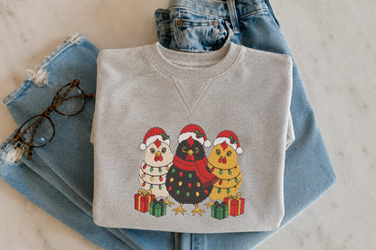 Christmas Light Chicken Embroidery Design – Cute Chicken with Christmas Lights Machine Embroidery Pattern, Festive Farmhouse Holiday Embroidery Design