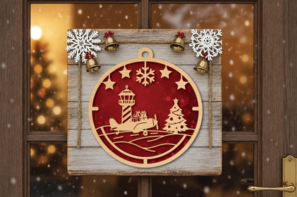 Christmas Lighthouse Airplane Ornament Laser Cut SVG