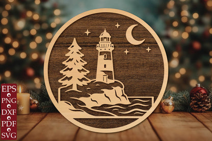 Christmas Lighthouse Laser Cut SVG