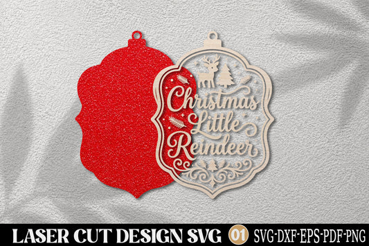 Christmas Little Reindeer Laser Cut SVG | Christmas Ornament Cut File
