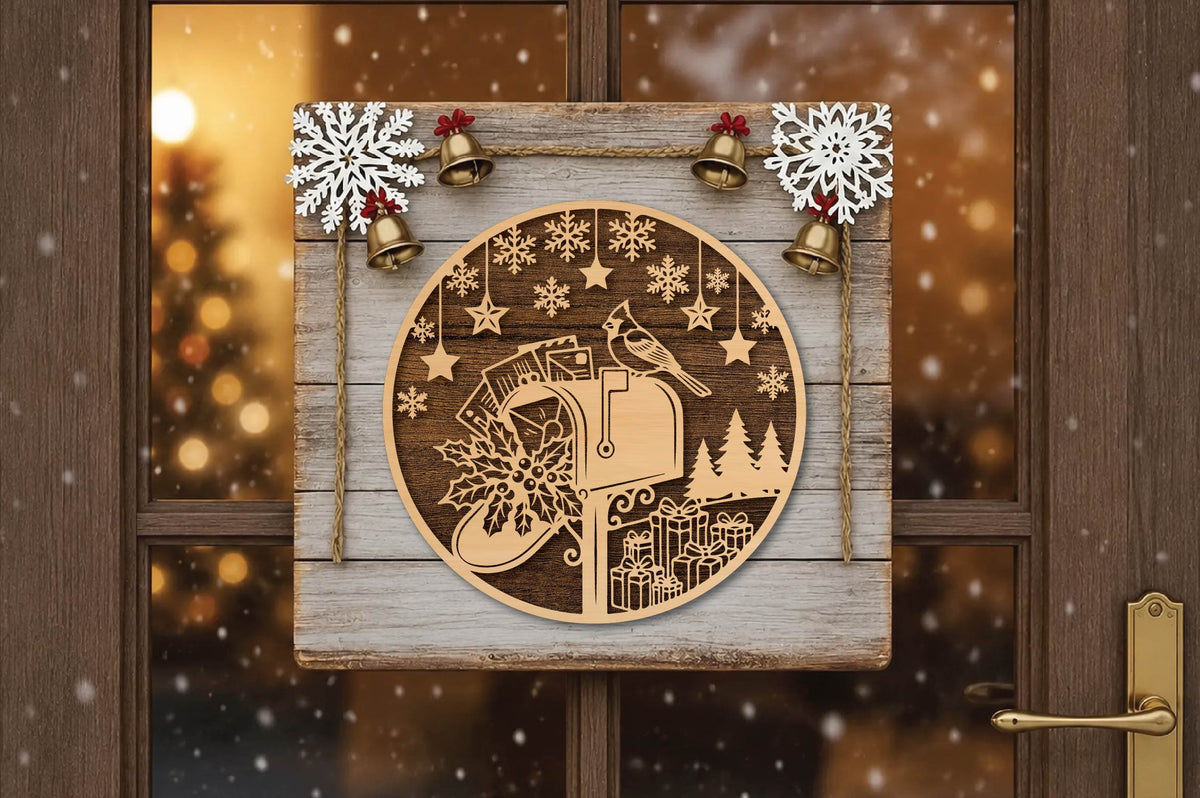 Christmas Mailbox Laser Cut SVG, Christmas Mailbox Ornament Cut File, Holiday Mailbox Woodland Decor