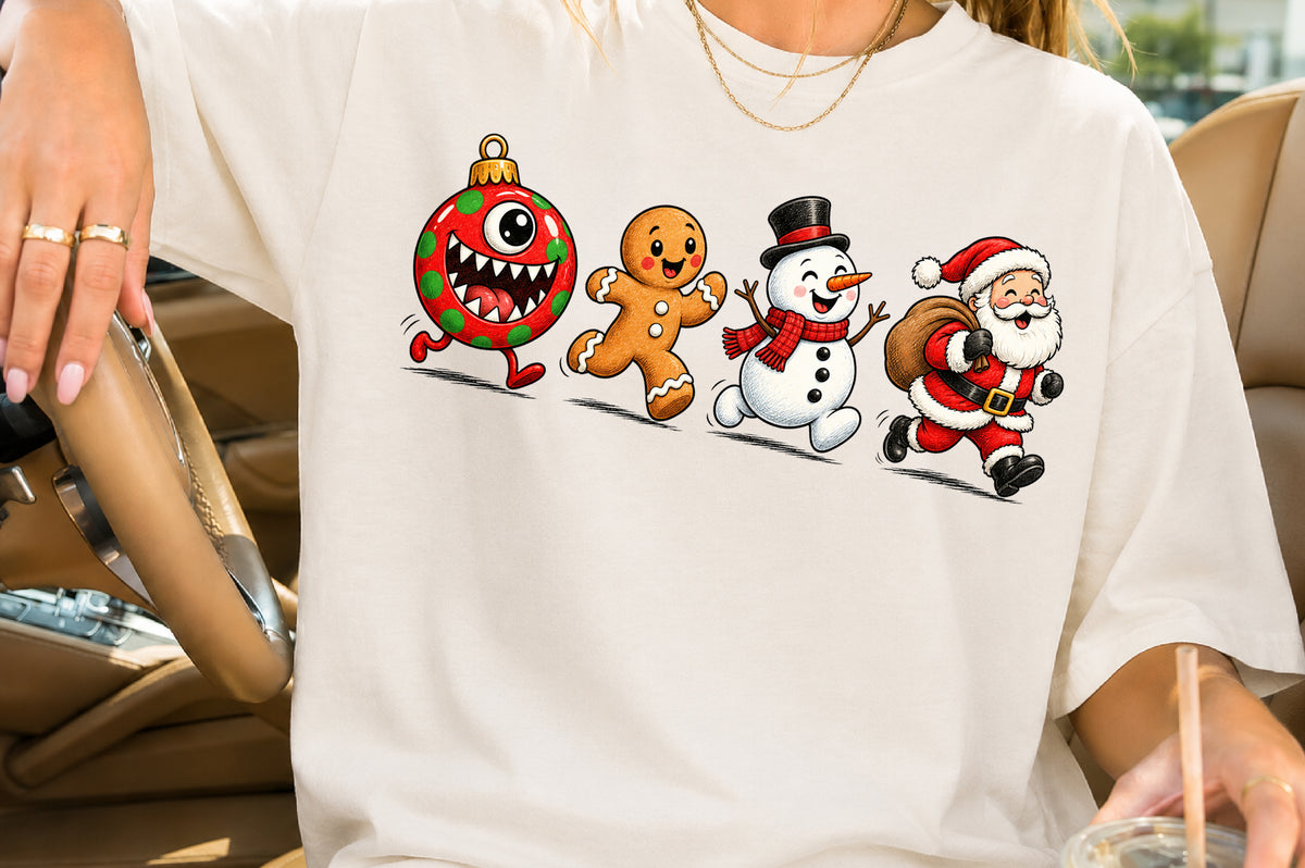 Cute Christmas Monster Ornament Gingerbread Snowman Santa PNG Sublimation