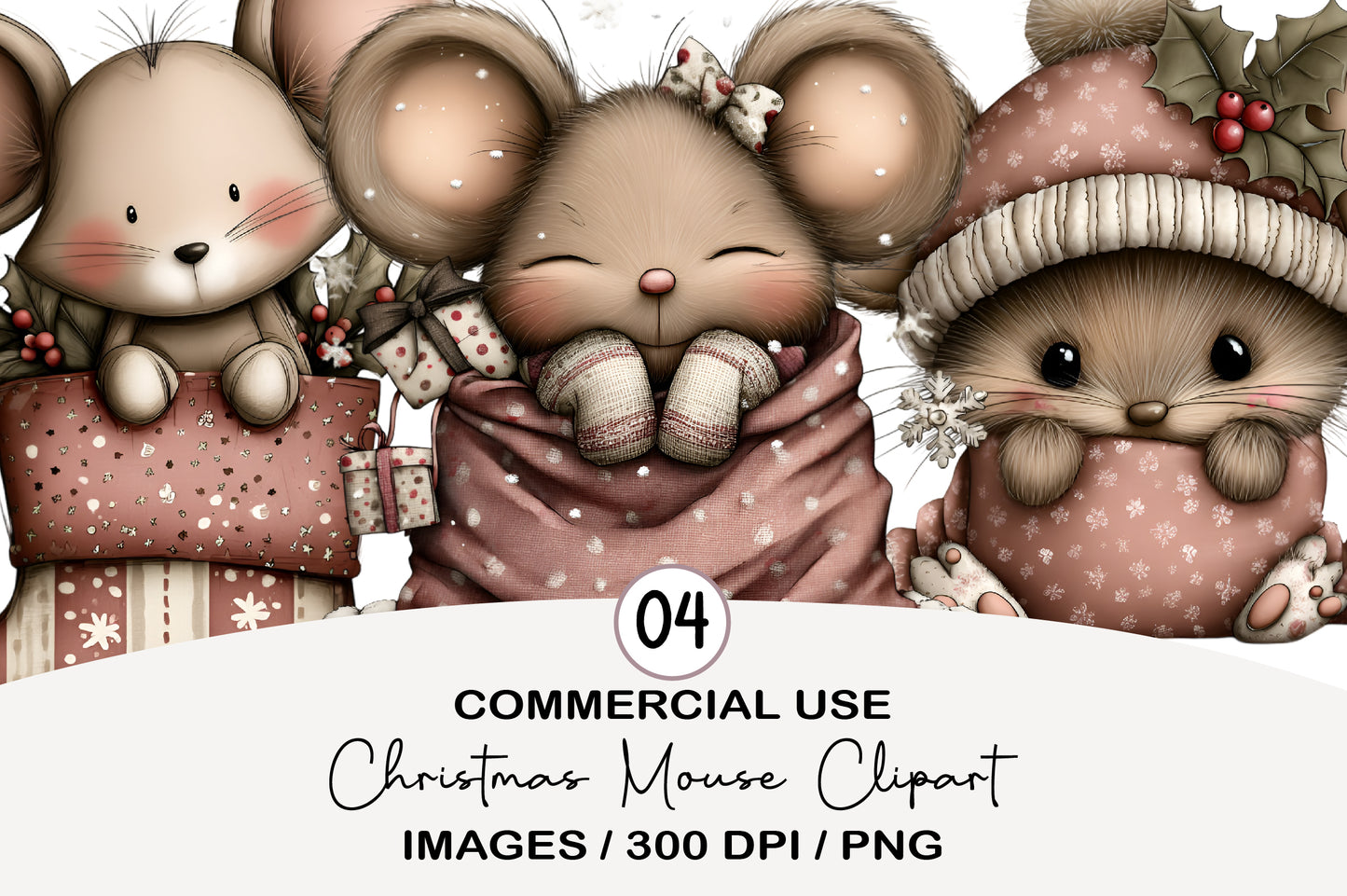 Christmas Mouse Clipart Bundle PNG
