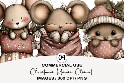 Christmas Mouse Clipart Bundle PNG