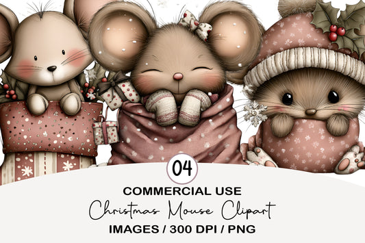 Christmas Mouse Clipart Bundle PNG