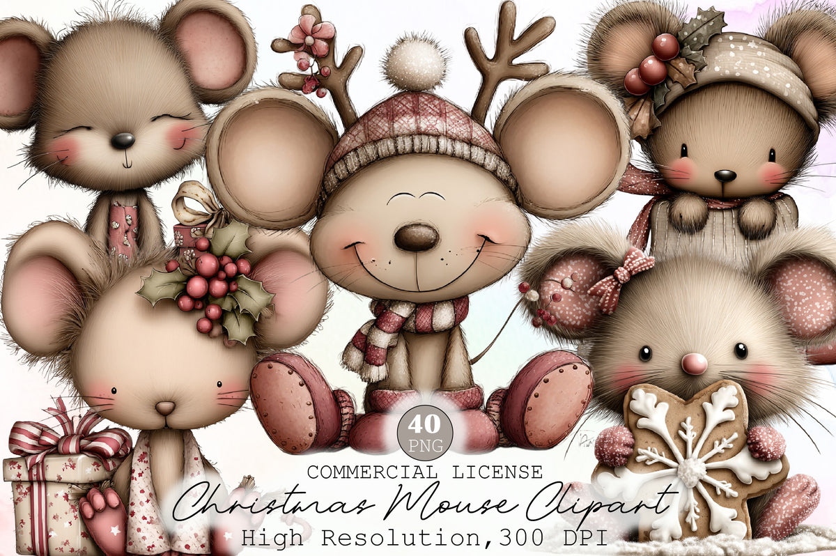 Christmas Mouse Clipart PNG Bundle