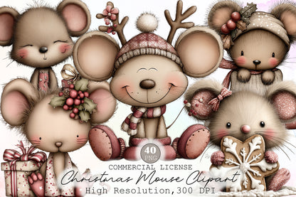 Christmas Mouse Clipart PNG Bundle