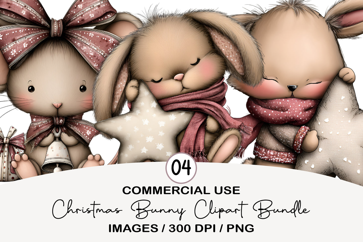 Christmas Bunny Clipart Bundle PNG