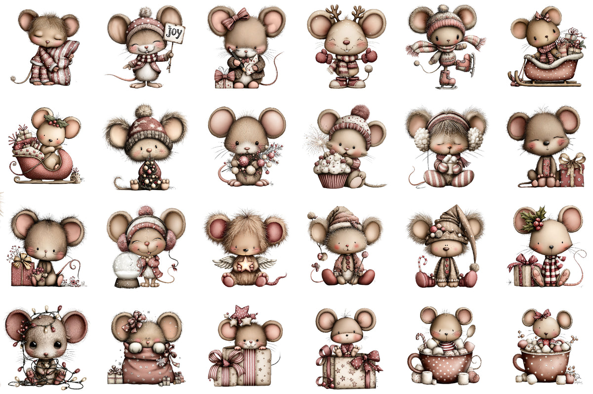 Christmas Mouse Clipart PNG Bundle