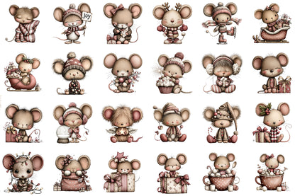 Christmas Mouse Clipart PNG Bundle