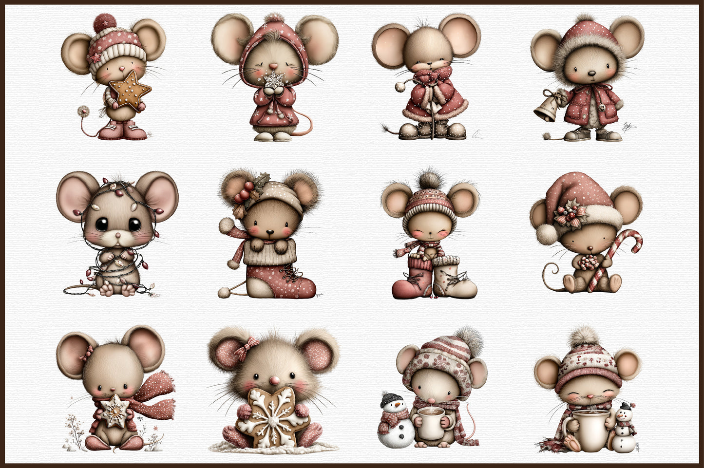 Christmas Mouse Clipart PNG Bundle