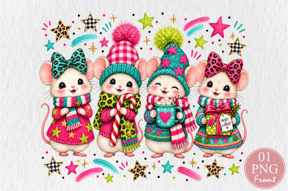 Cute Christmas Mice PNG Sublimation Bundle Winter Mouse Design