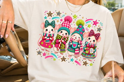 Cute Christmas Mice PNG Sublimation Bundle Winter Mouse Design