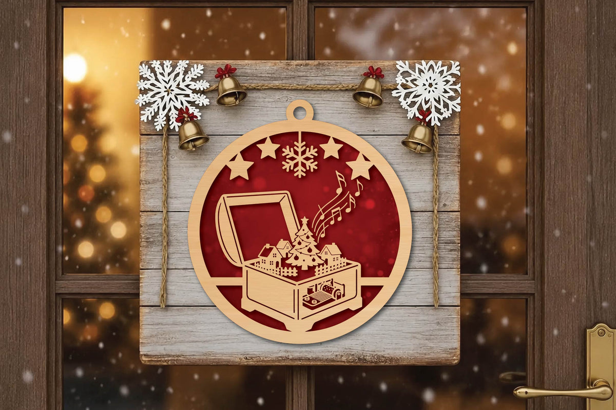 Christmas Music Box Ornament Laser Cut SVG