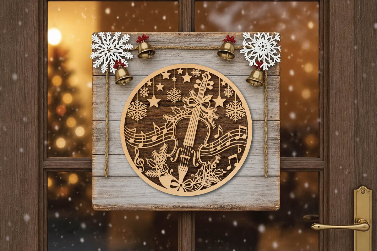 Christmas Musical Violin Laser Cut SVG, Violin Music Christmas Ornament Cut File
