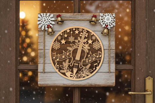 Christmas Musical Violin Laser Cut SVG, Violin Music Christmas Ornament Cut File