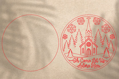 Christmas Nativity Church Ornament Laser Cut SVG | Oh Come Let Us Adore Him