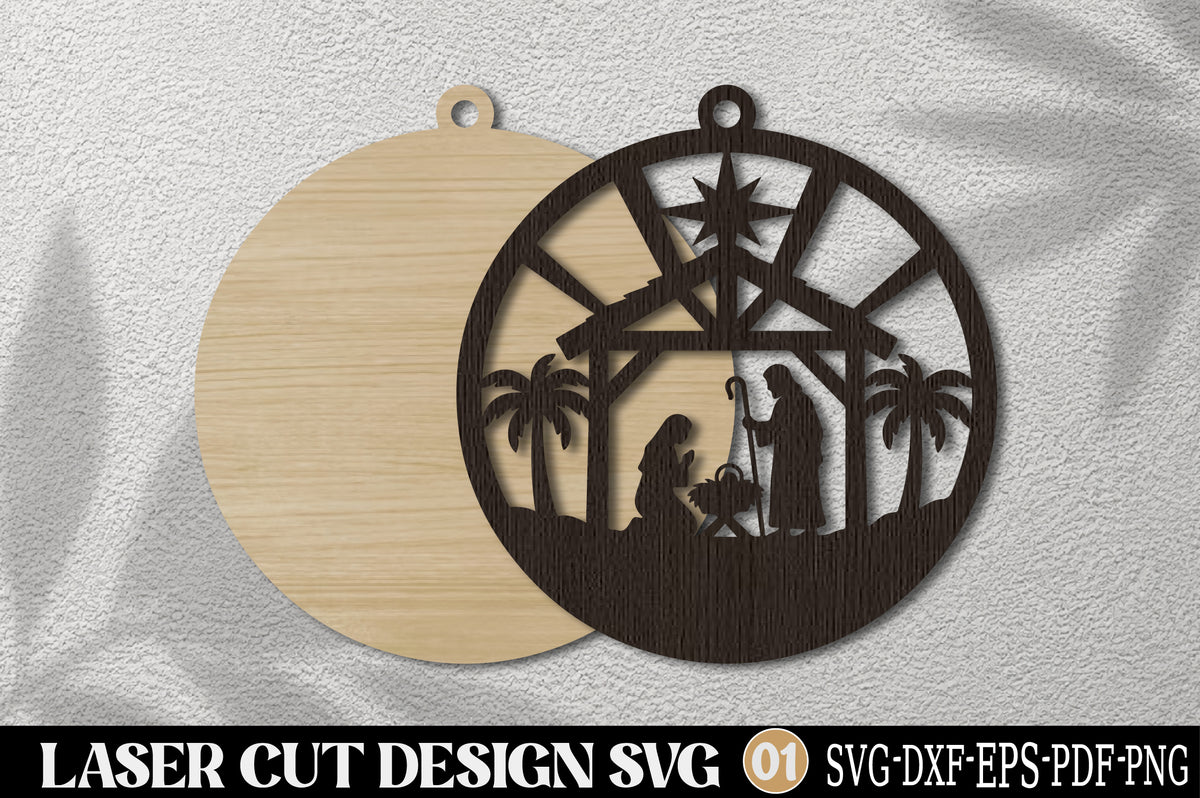 Christmas Nativity Scene Ornament SVG | Holy Family Laser Cut Christmas Design