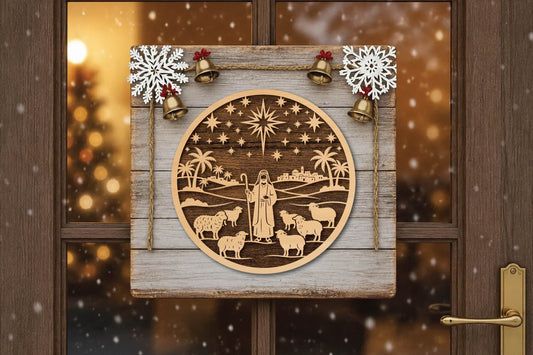 Christmas Nativity Shepherd Laser Cut SVG, Jesus Shepherd Sheep Christmas Ornament Cut File