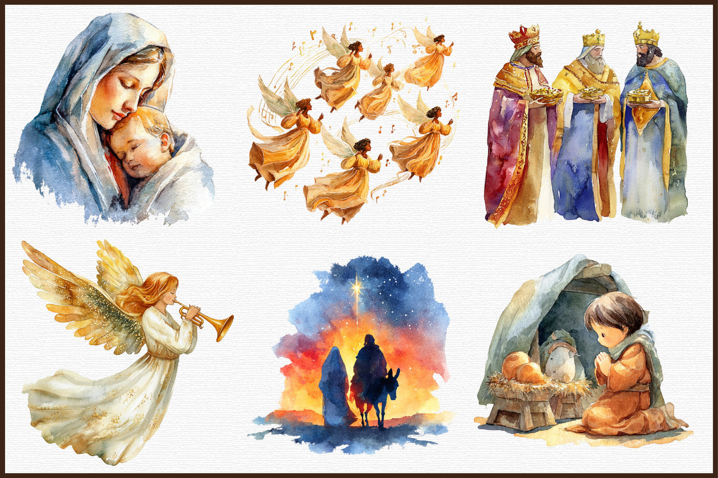 Christmas Nativity Watercolor Clipart PNG Bundle