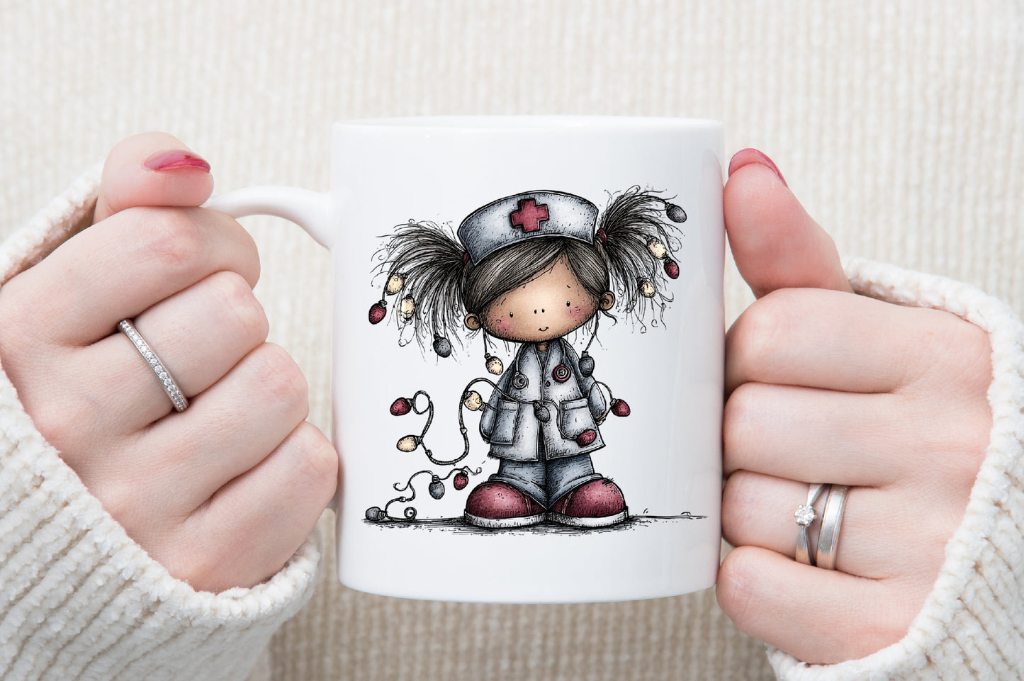 Christmas Nurse Girl Watercolor Clipart PNG Bundle
