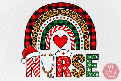 Christmas Nurse Life Rainbow PNG Sublimation