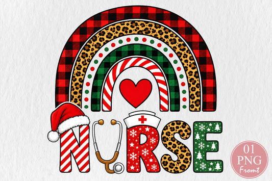 Christmas Nurse Life Rainbow PNG Sublimation