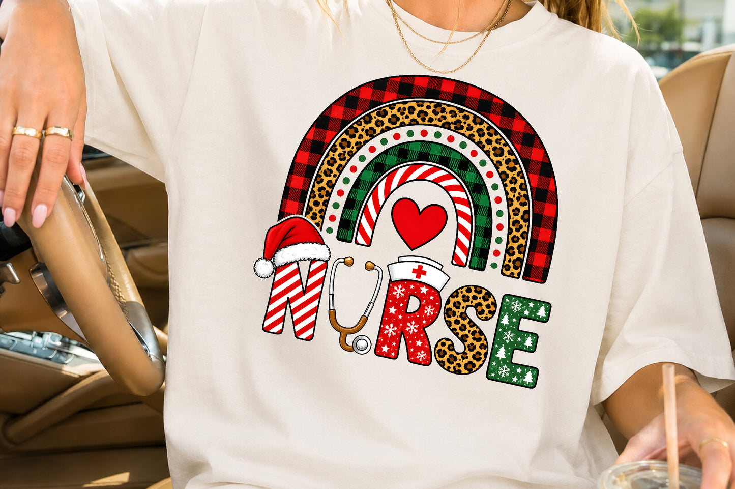 Christmas Nurse Life Rainbow PNG Sublimation