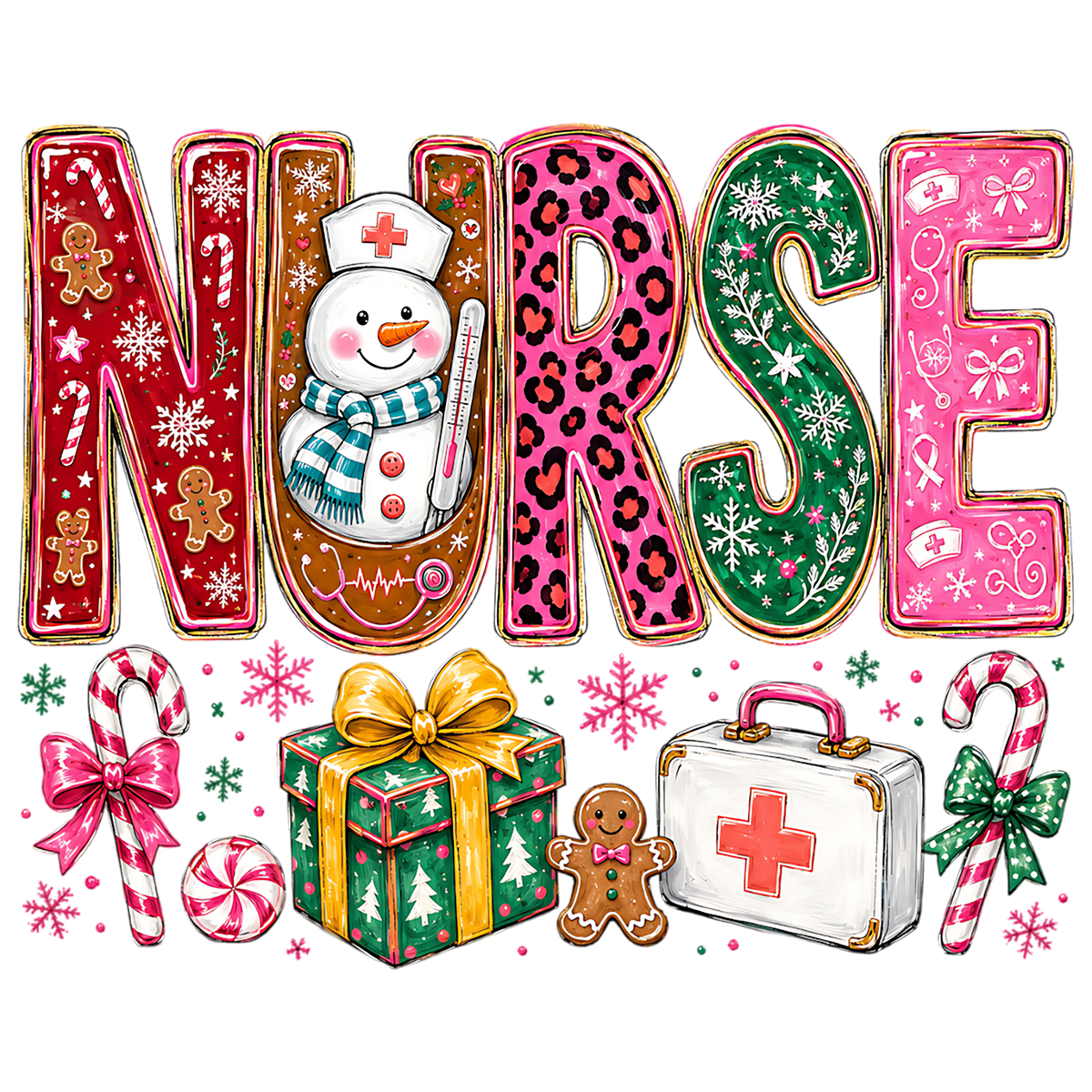 Christmas Nurse Snowman Leopard PNG