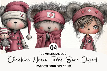 Christmas Nurse Teddy Bear PNG | Nurse Bear Clipart | 4 PNG