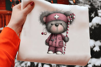 Christmas Nurse Teddy Bear Clipart PNG Bundle | Cute Watercolor Holiday Nurse Bear Clipart