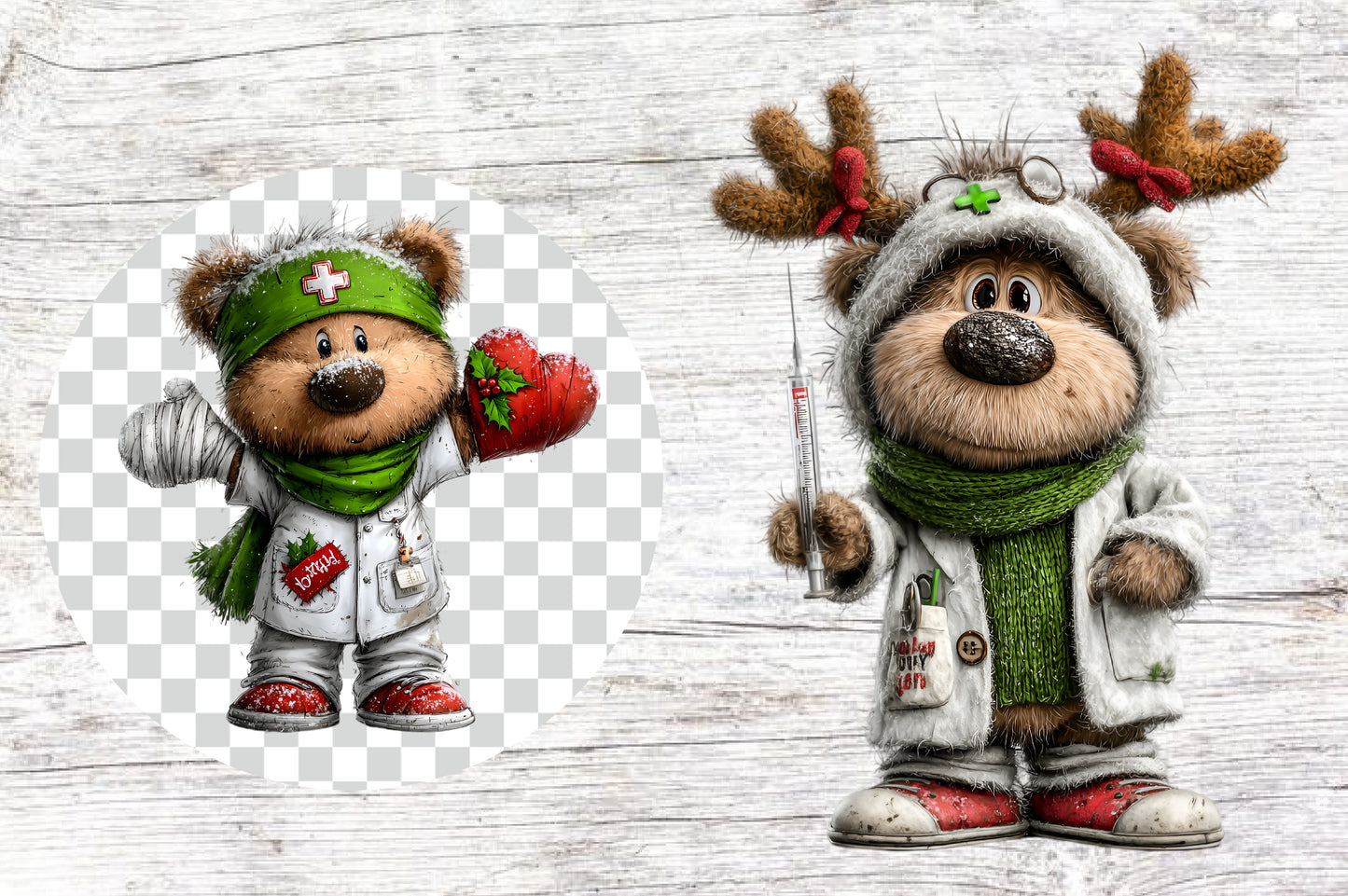 Christmas Nurse Teddy Bear Clipart PNG – 4 Designs