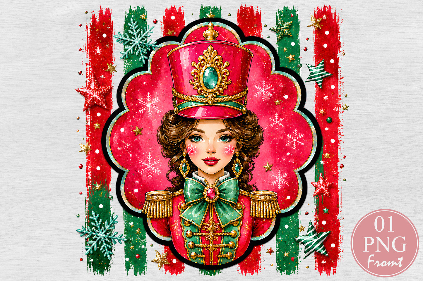 Christmas Nutcracker Girl PNG Pink Green Holiday Soldier Sublimation Design