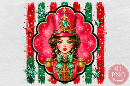 Christmas Nutcracker Girl PNG Pink Green Holiday Soldier Sublimation Design