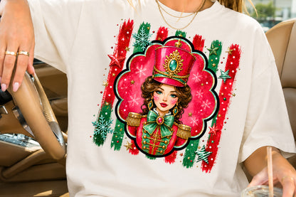 Christmas Nutcracker Girl PNG Pink Green Holiday Soldier Sublimation Design