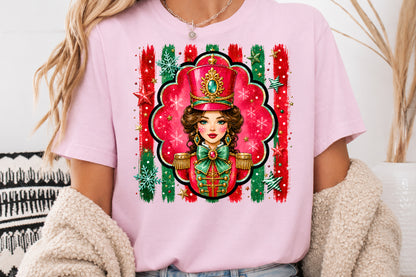 Christmas Nutcracker Girl PNG Pink Green Holiday Soldier Sublimation Design