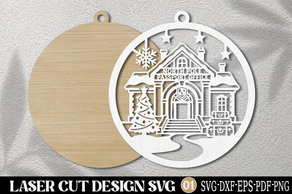Christmas North Pole Passport Office Ornament SVG | Laser Cut Design