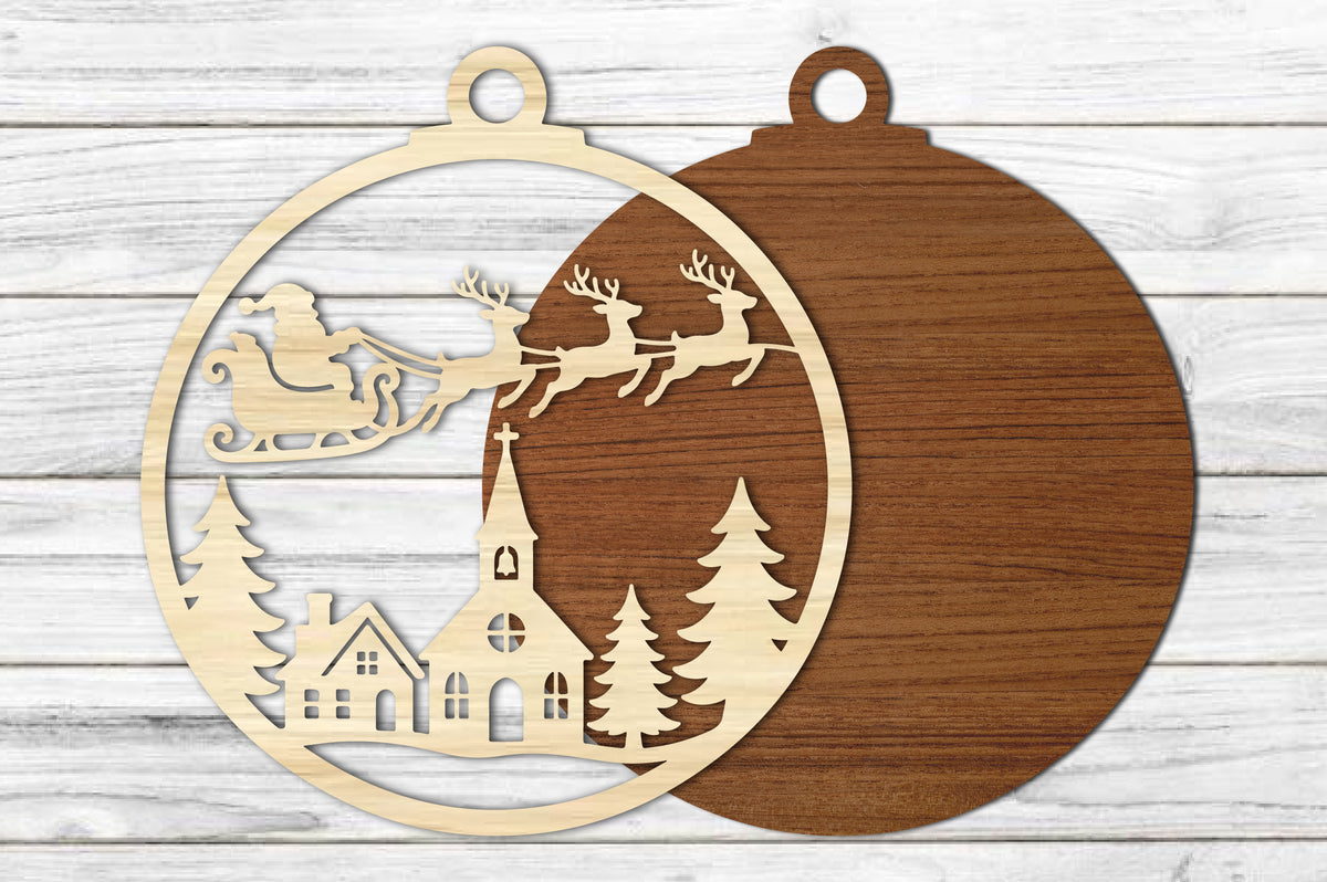 Christmas Ornament Laser Cut SVG | Santa Church Christmas Design