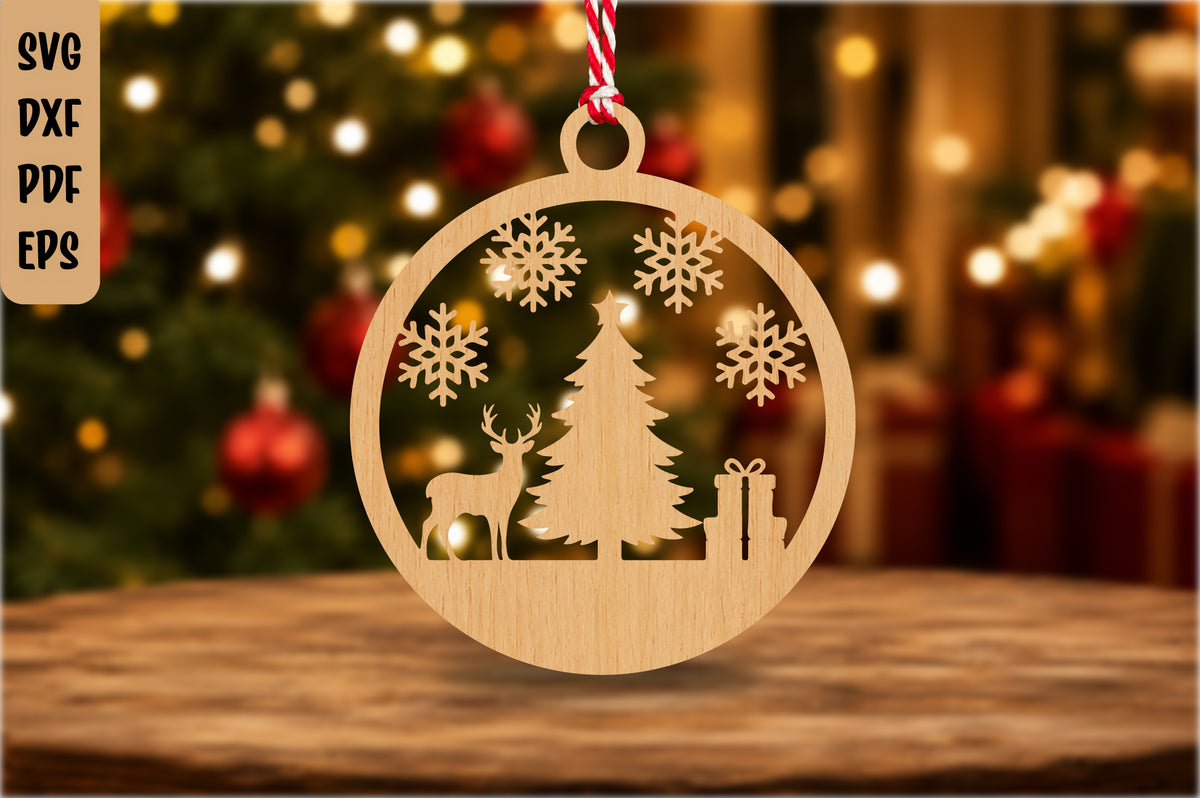 Christmas Tree Deer Ornament SVG Laser Cut