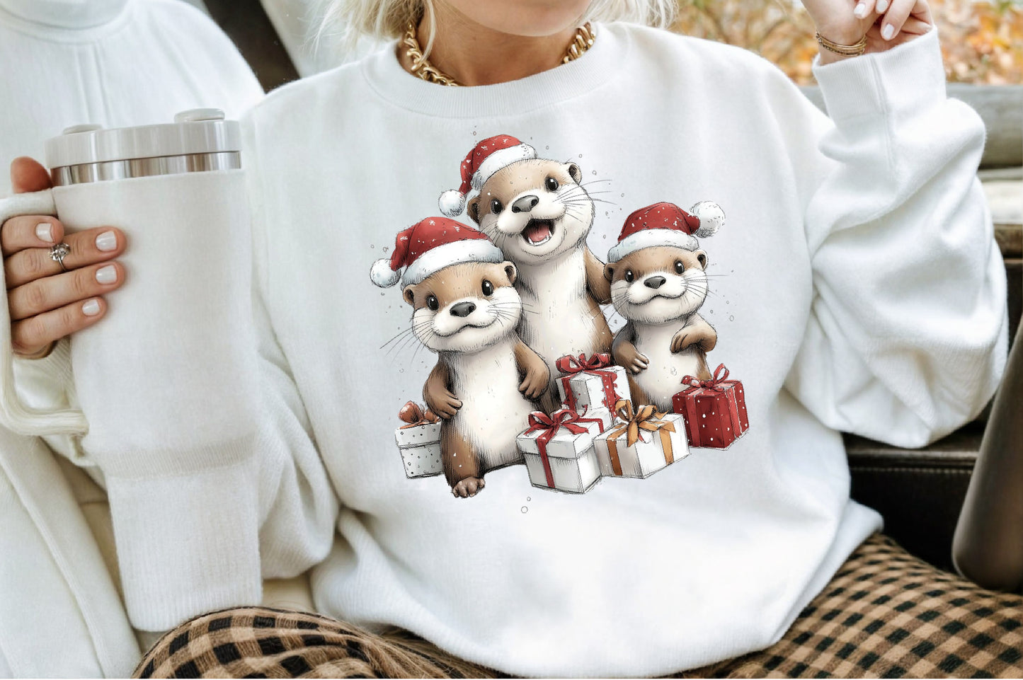 Christmas Otter Watercolor Clipart PNG Bundle