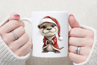 Christmas Otter Watercolor Clipart PNG Bundle