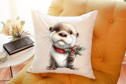 Christmas Otter Watercolor Clipart PNG Bundle