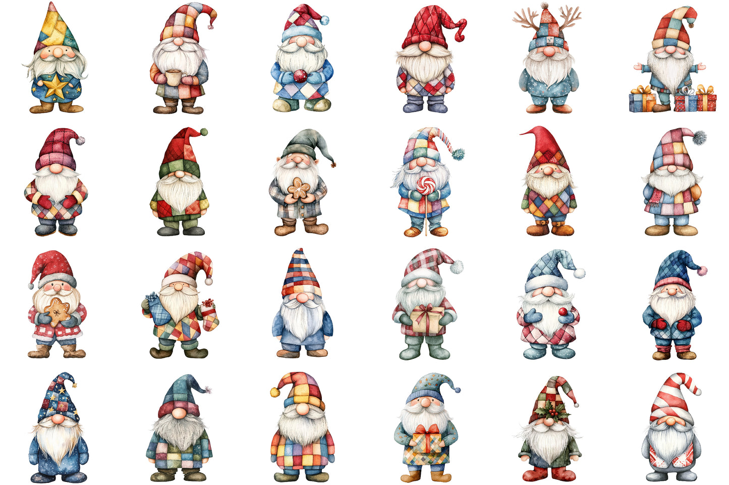 Christmas Patchwork Gnome Clipart PNG Bundle Cute Holiday Gnomes